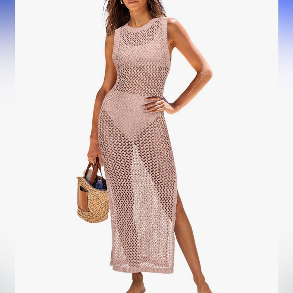 Chic Pink Crochet Maxi Dress